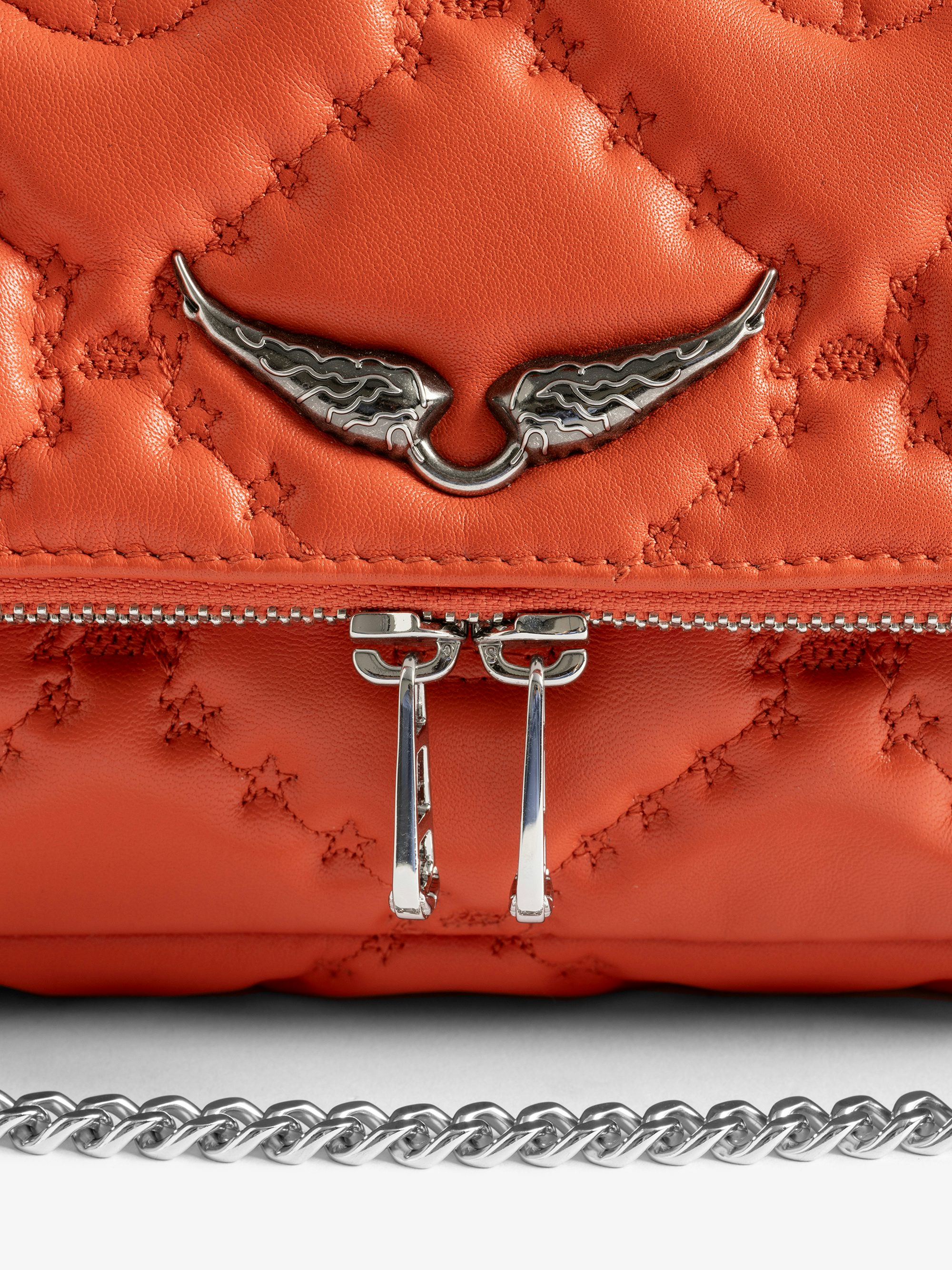 Rocky II Quilted Monogram Bag - Smooth quilted leather bag with monogram shoulder strap, chain, and signature wings.